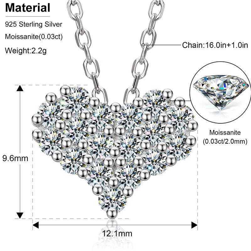 Genuine Diamond 100% Sterling Silver Sparking Heart Pendant Chain Necklace