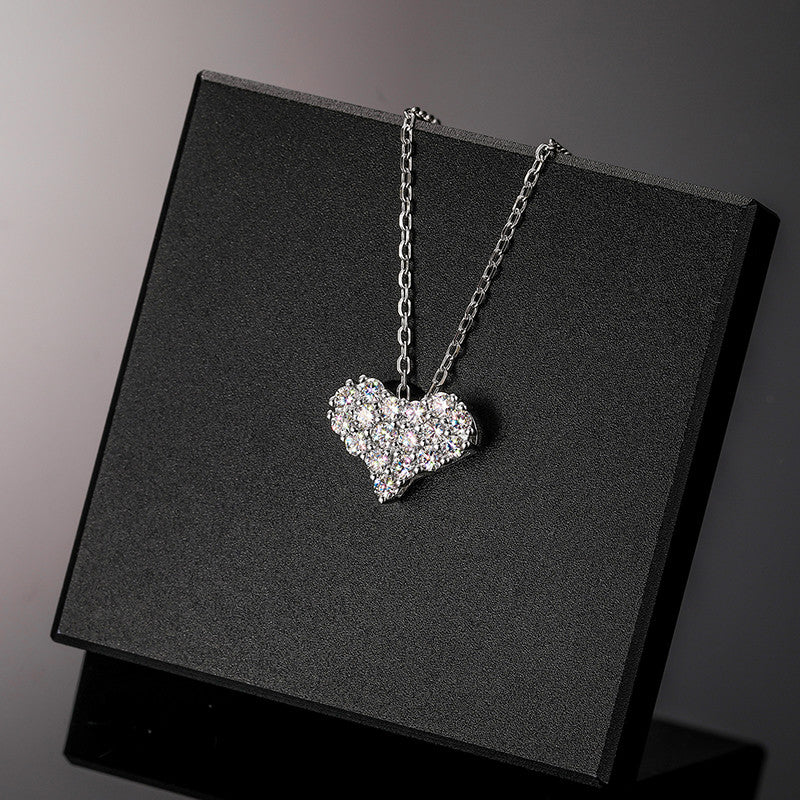 Genuine Diamond 100% Sterling Silver Sparking Heart Pendant Chain Necklace