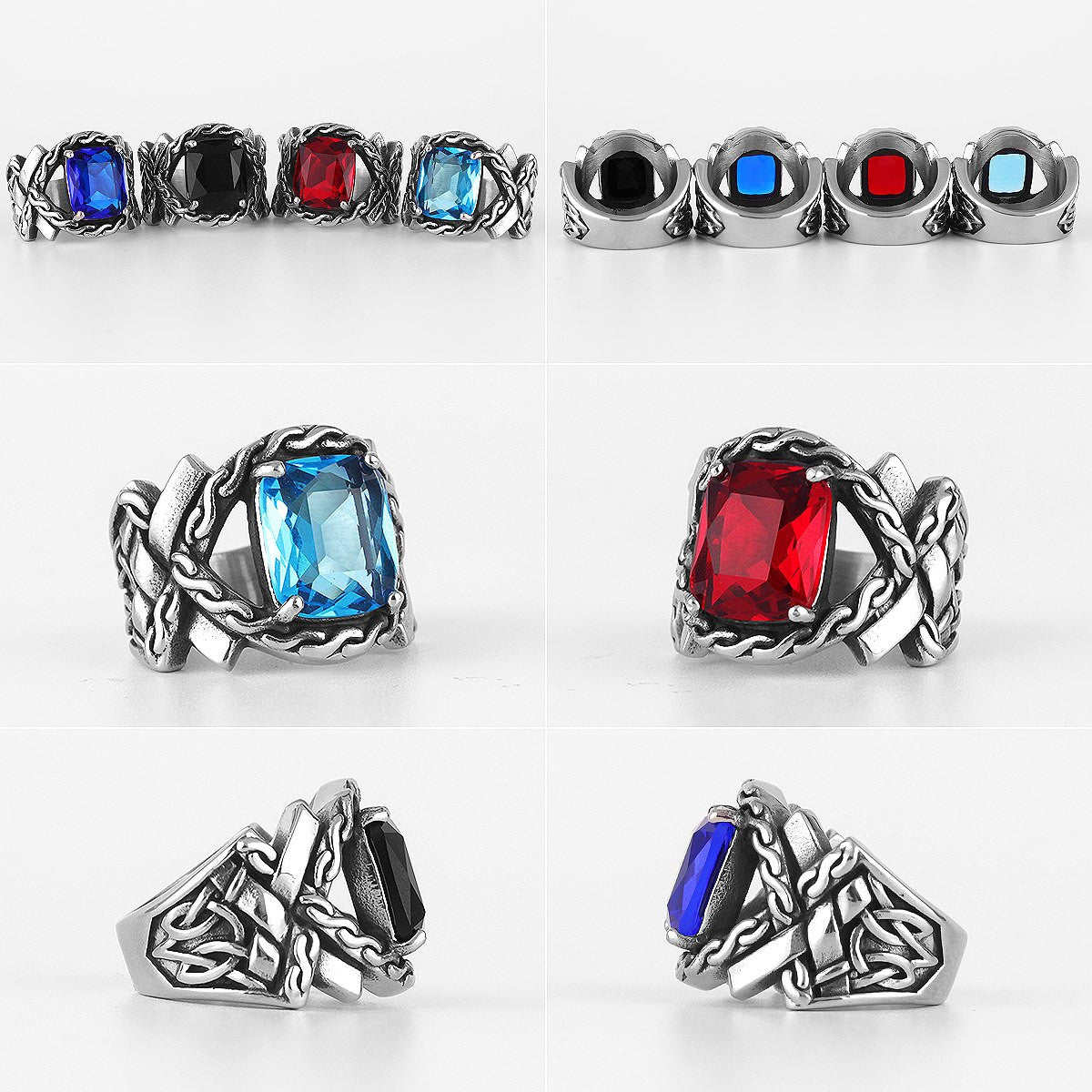 Ancient Wreath Style Gemstone No Fade Stainless Steel Street Wear Fashion Rings