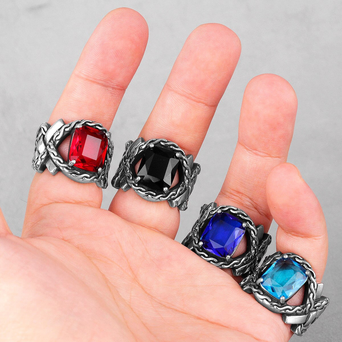 Ancient Wreath Style Gemstone No Fade Stainless Steel Street Wear Fashion Rings