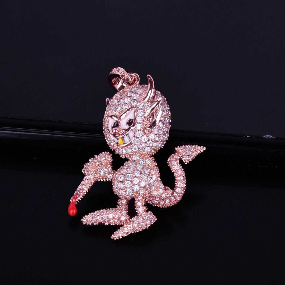 18k Gold .925 Silver Hip Hop Little Demon Devil AAA True Micro Pave Flooded Ice Pendant
