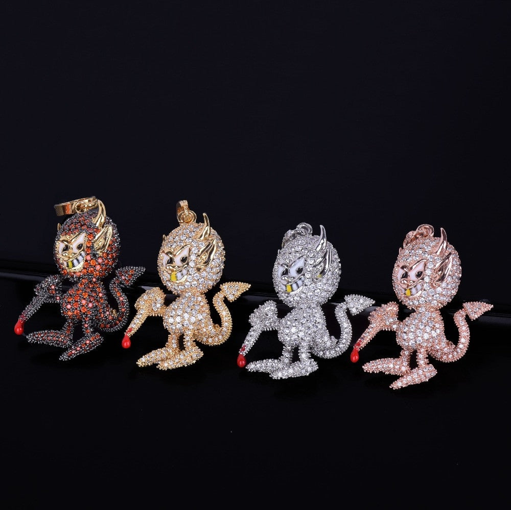 18k Gold .925 Silver Hip Hop Little Demon Devil AAA True Micro Pave Flooded Ice Pendant