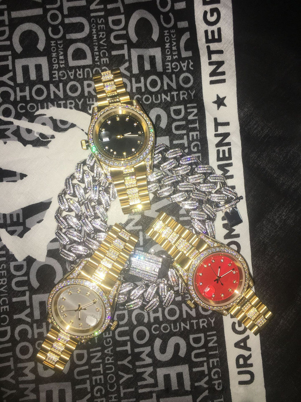 Mens Half Ice Presidential Iced Bezel Gold over Stainless Steel Casual Hip Hop Street Wear Watch