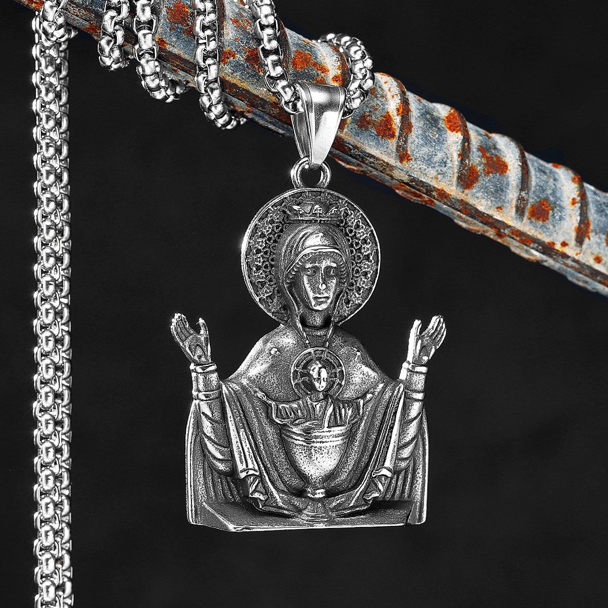 Virgin Mary No Fade Stainless Steel Spiritual Bling 316L Pendant Chain Necklace