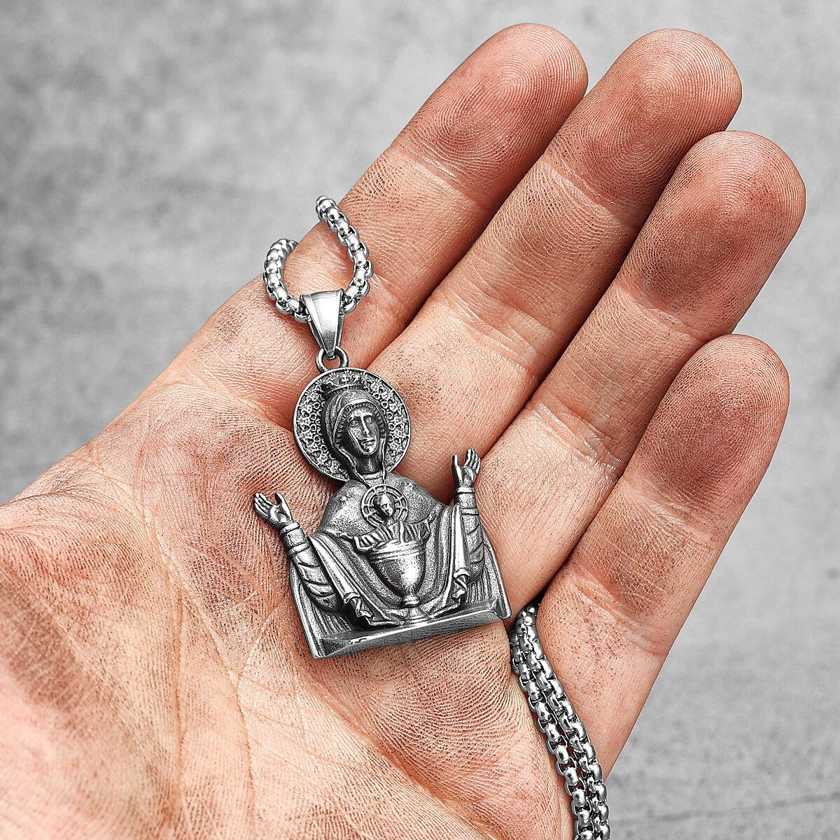 Virgin Mary No Fade Stainless Steel Spiritual Bling 316L Pendant Chain Necklace