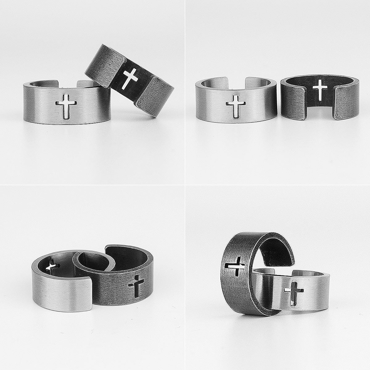 Mens 316L Solid No Fade Stainless Steel Unique Kings Crown Cross Rings