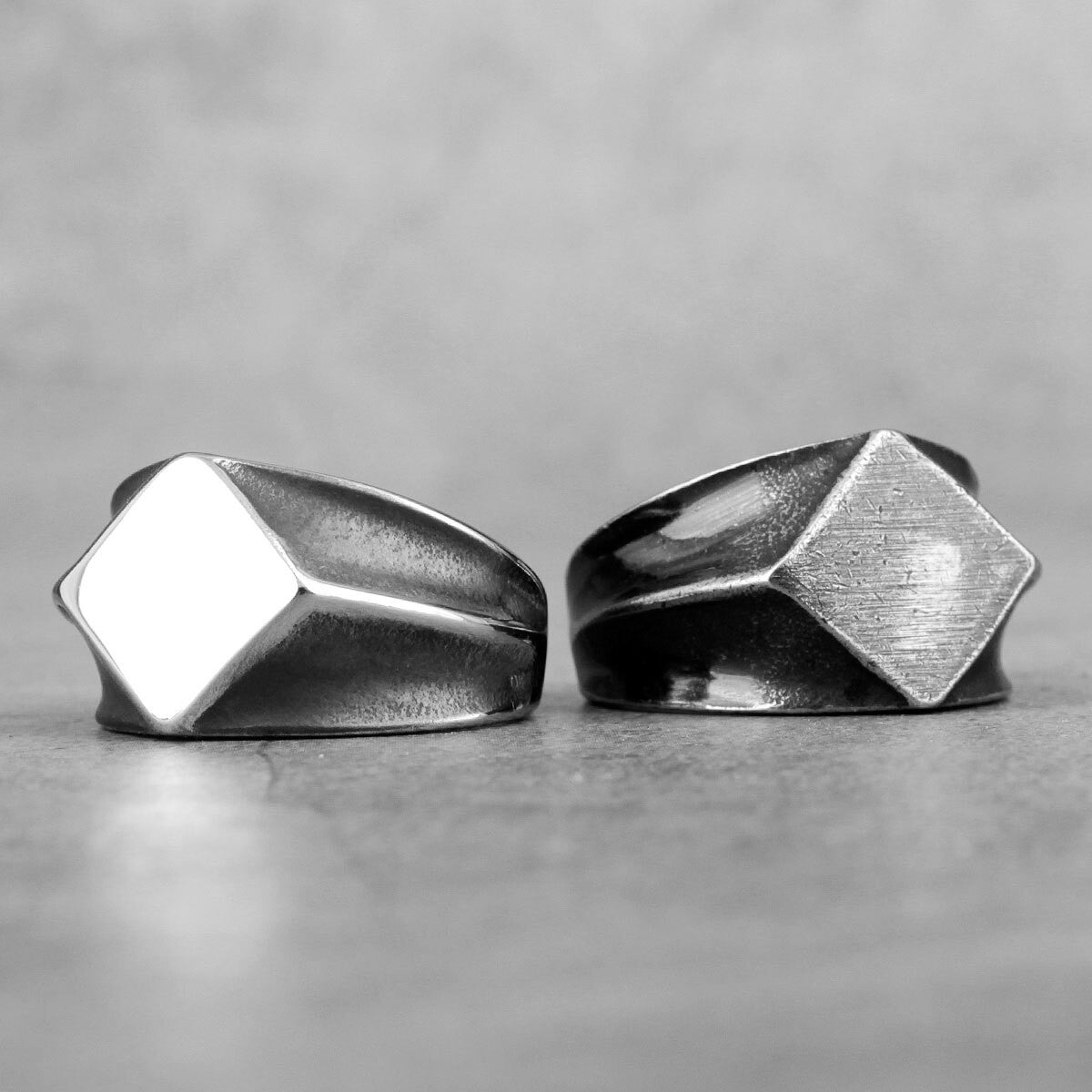 Mens No Fade Stainless Steel Retro Polygon High Fashion Street Wear Rings