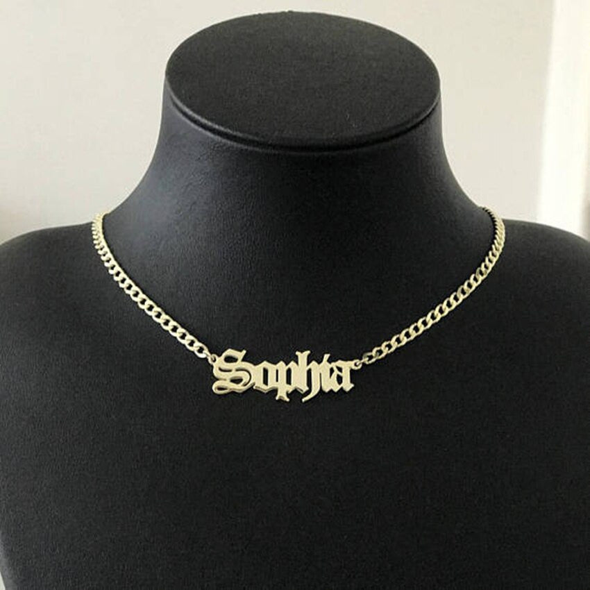 Ladies Rose Platinum 14k Rose Gold Stainless Steel Custom Name Cuban Link Chain Necklace