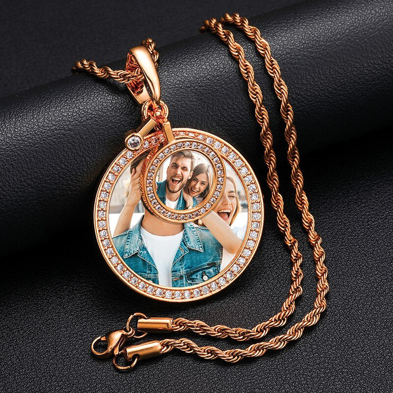 Genuine VVS Lab Diamond Double Round Sterling Silver Custom Photo Hip Hop Chains