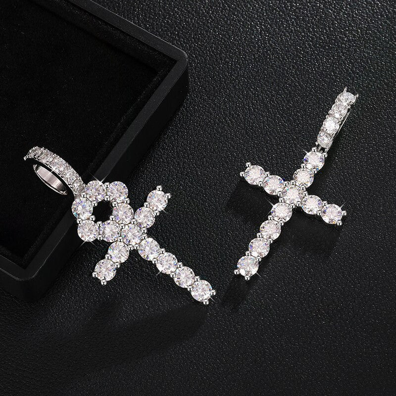 Flooded Ice VVS Genuine Lab Diamond Solid 925 African Ankh Spiritual Cross Hip Hop Chains
