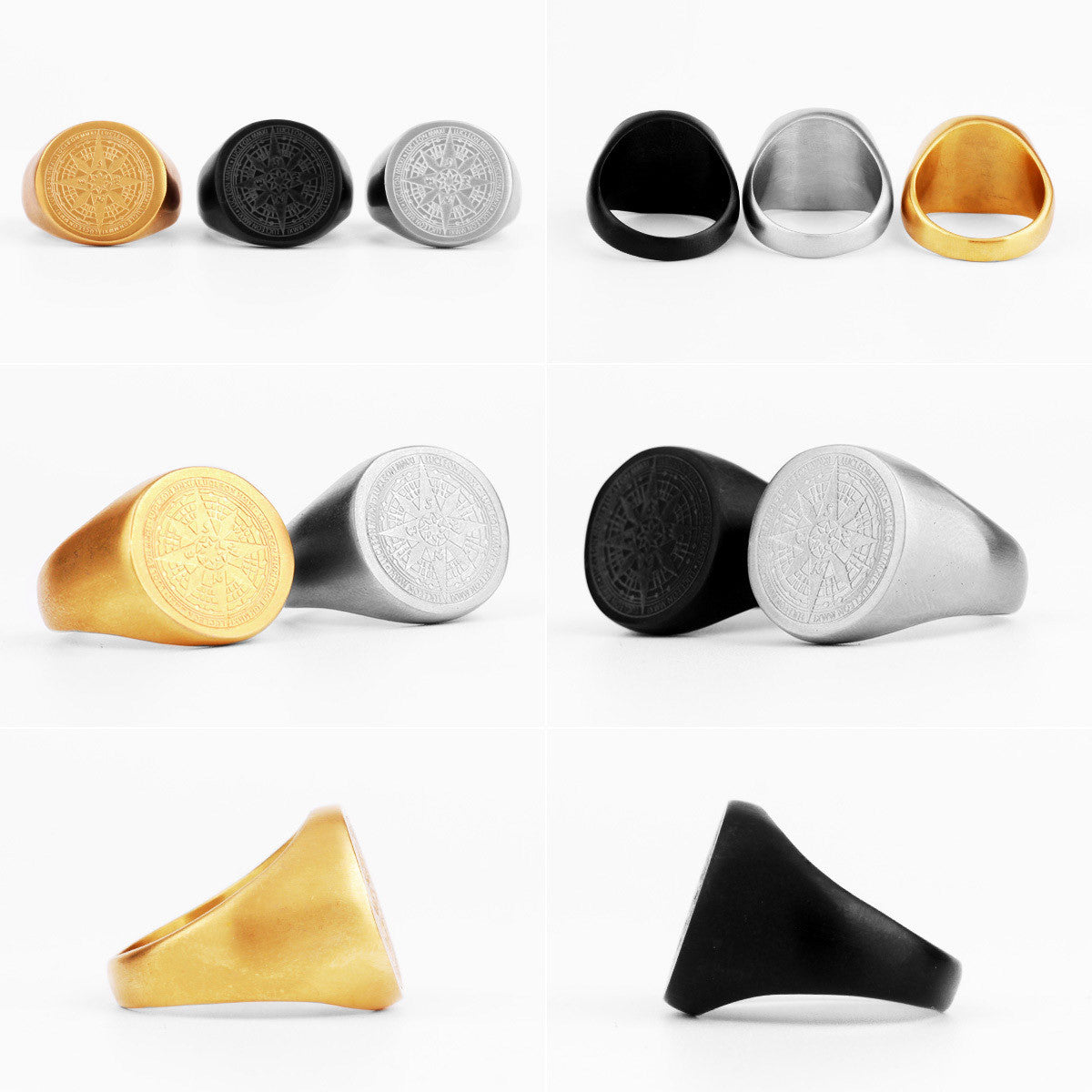 World Map Compass | 14k Gold Black over 316L No Fade Stainless Street Wear Style Rings