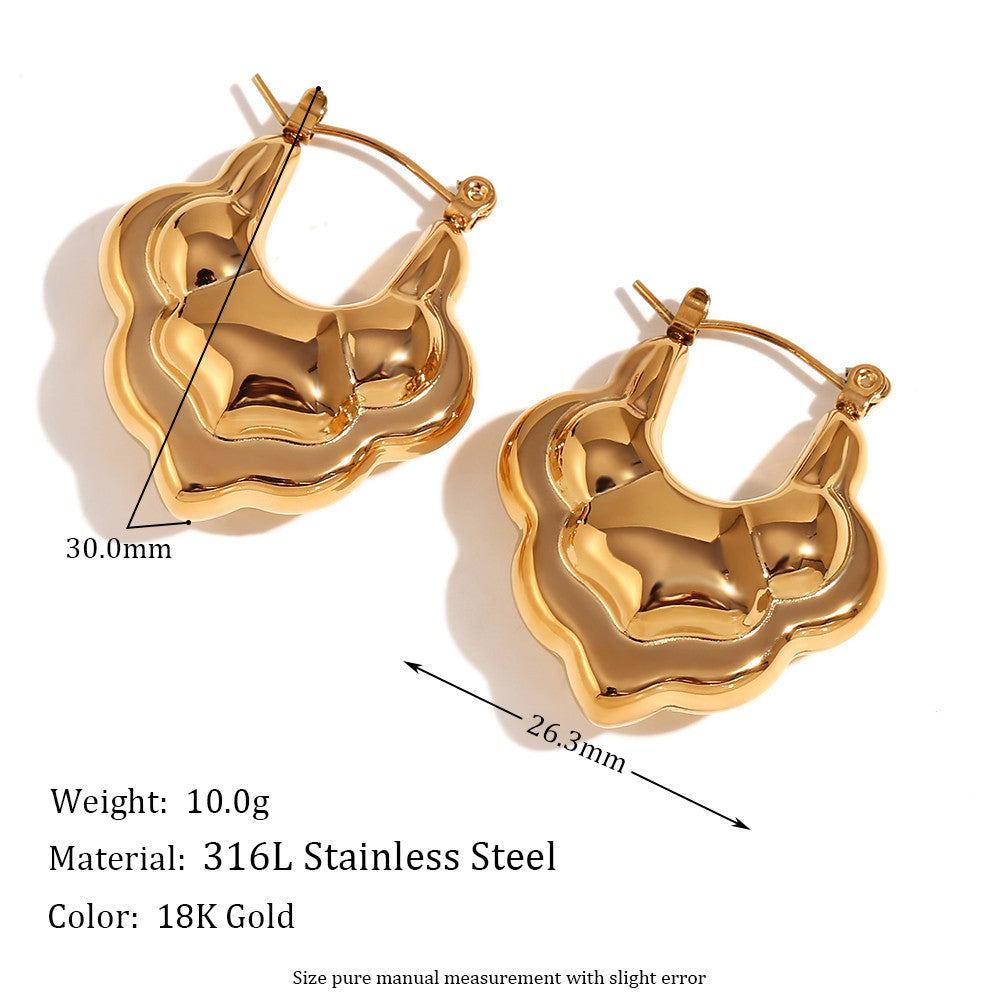 18k Gold Stainless Steel Hollow Double Layer Lotus Drop Waterproof Earrings