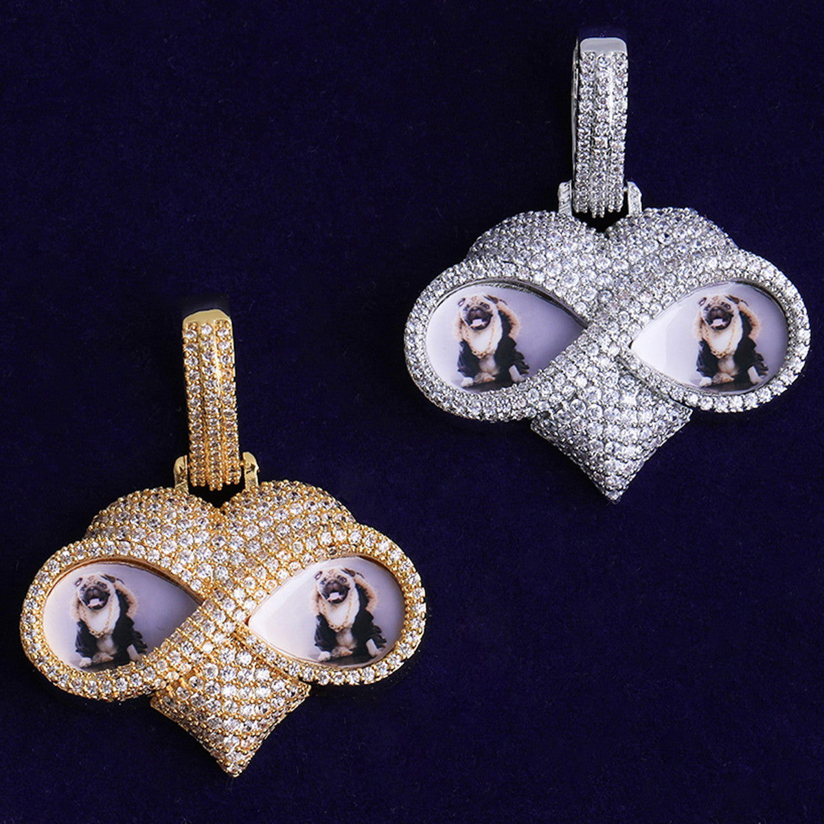 love is Infinite | VVS Diamond CZ Double Photo Infinity Heart 24k 925 Rose Gold Pendant