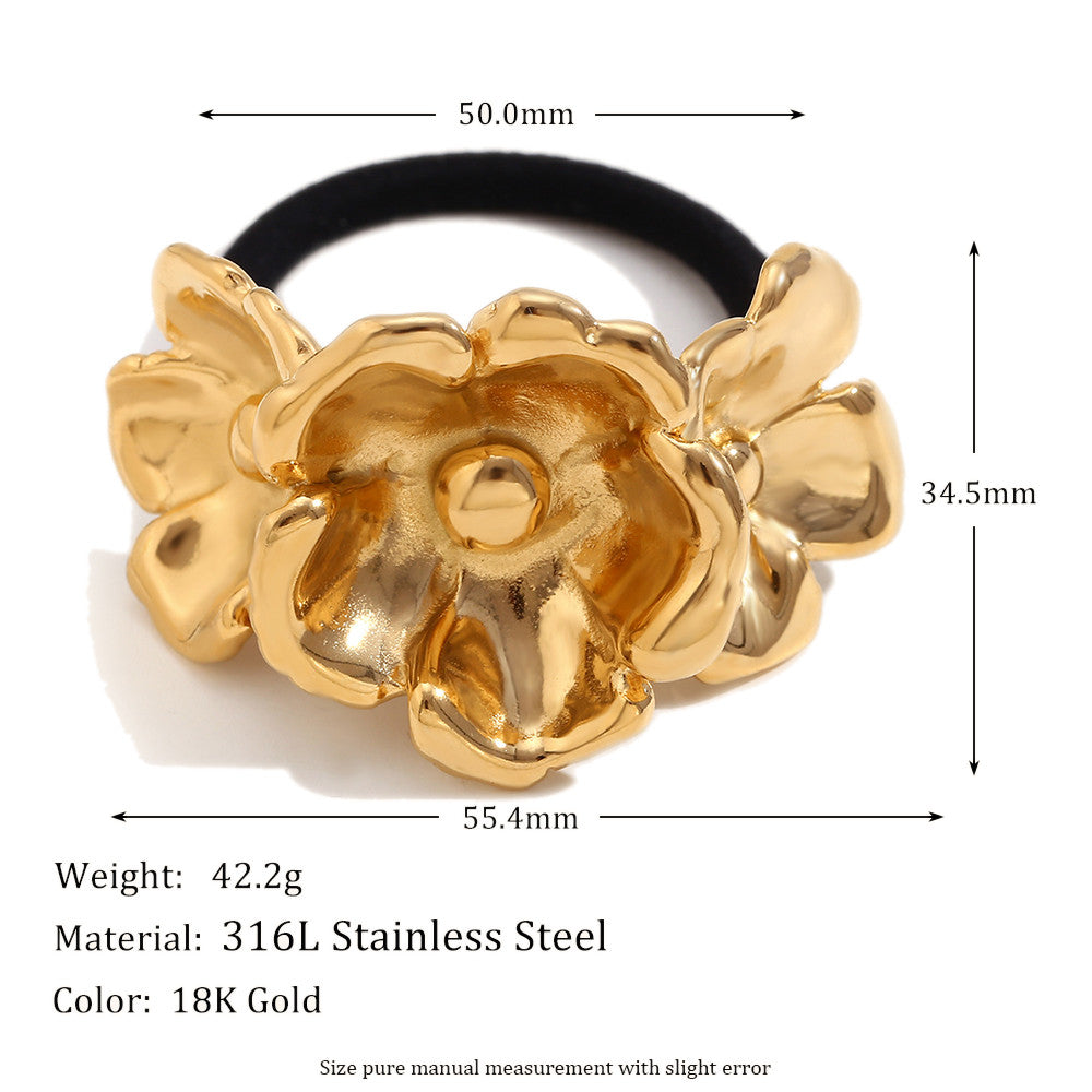 18k Gold Stainless Steel Waterproof Three Flowers Hair Band Tarnish Free Hair Decoration