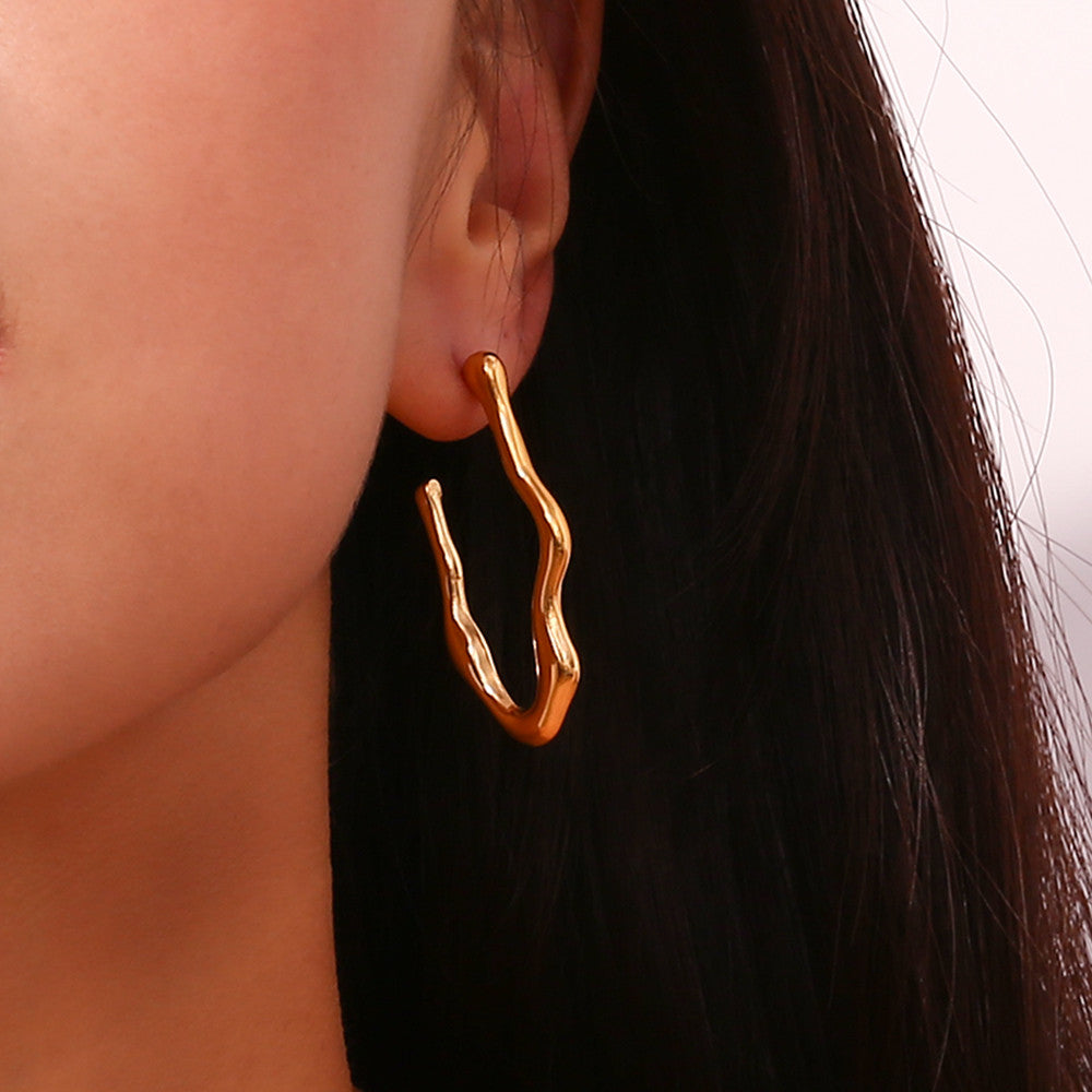 18k Gold Wrap Classic Circular Wave V-shaped Multi Layer Stainless Steel Earrings