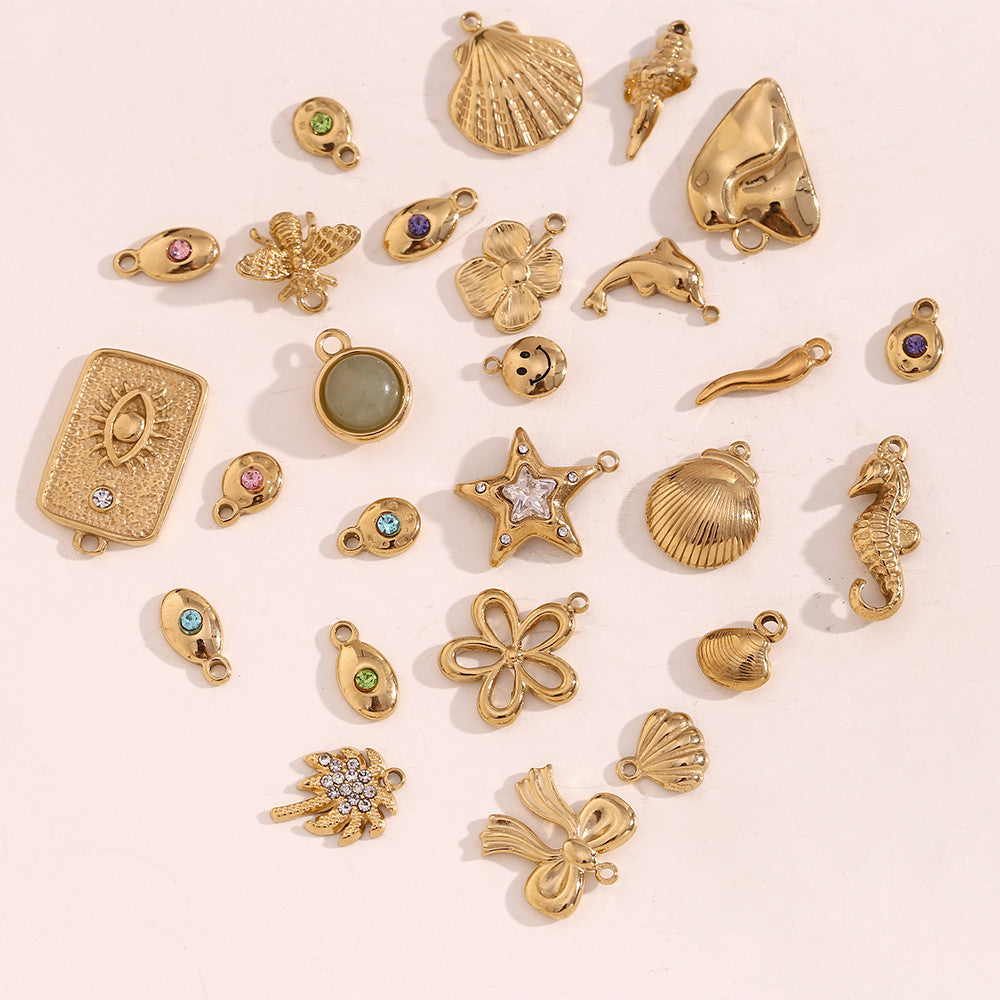 Women's Natural Stone DIY Necklace Waterproof 14k Gold Plated Stainless Steel Small Charms Pendants