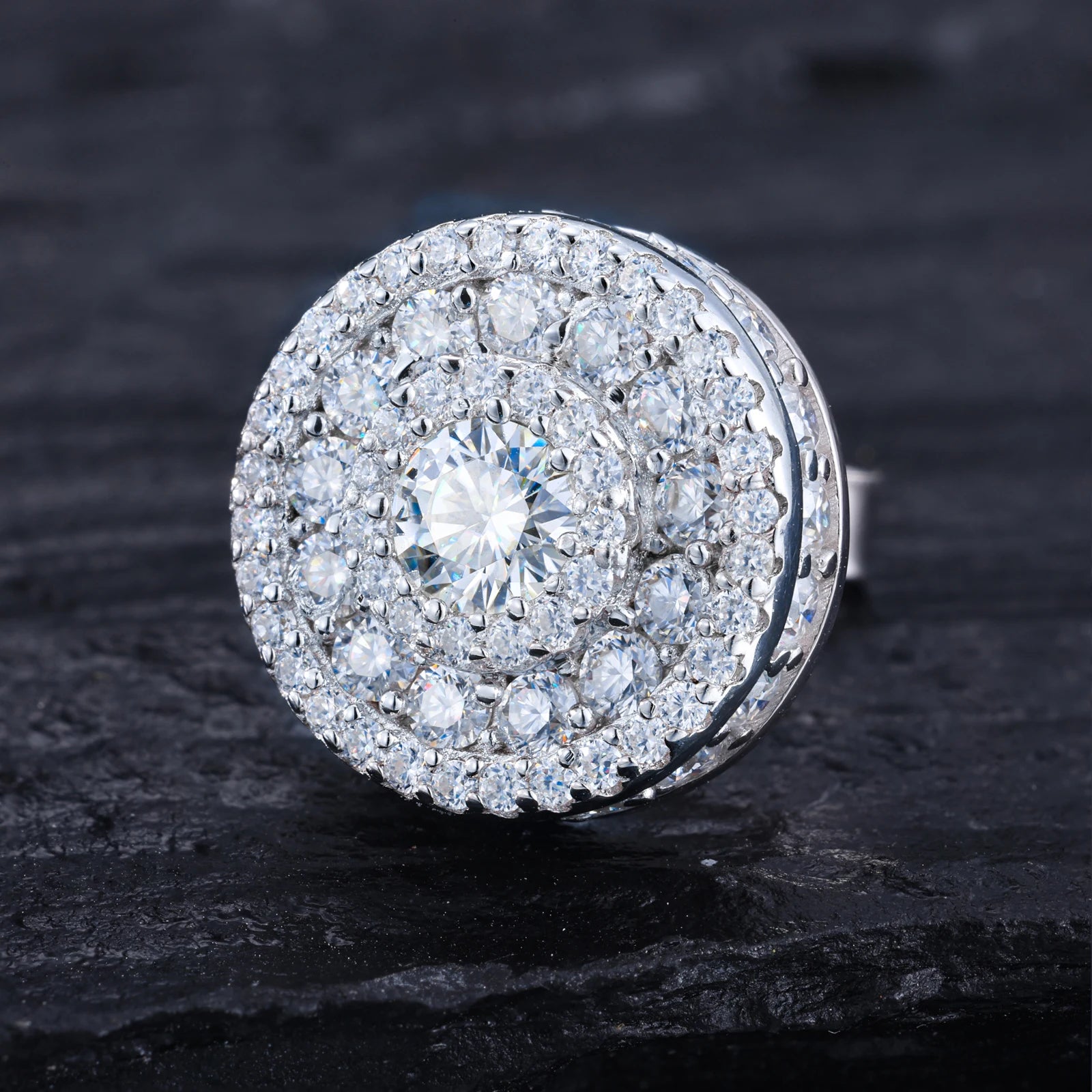 The Halo | Moissanite Diamond 925 Solid Sterling Silver Iced Blinged Out VVS Stud Earrings