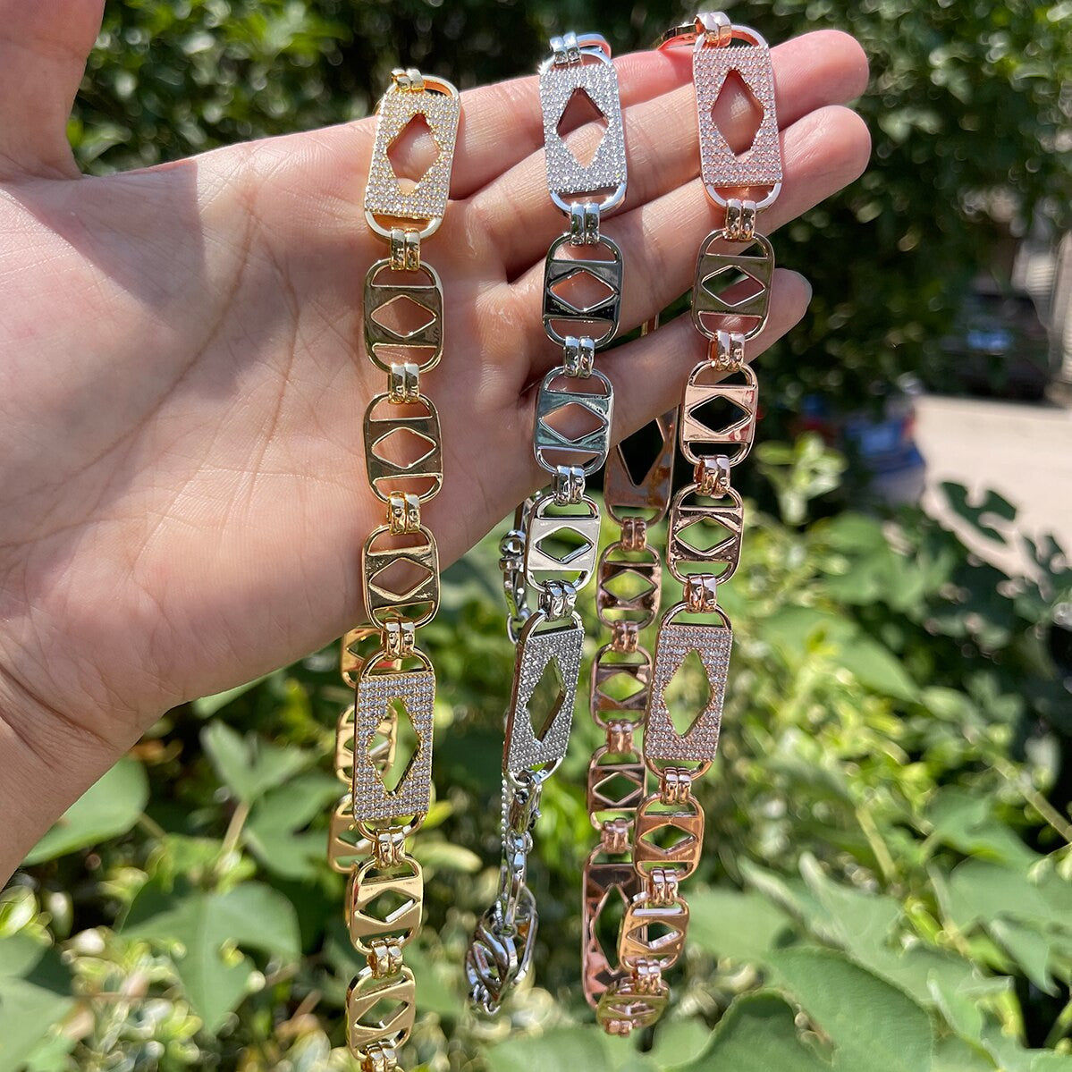 Mens Diamond Cut Rolo Link Flooded Ice Prong Set Chain Necklaces