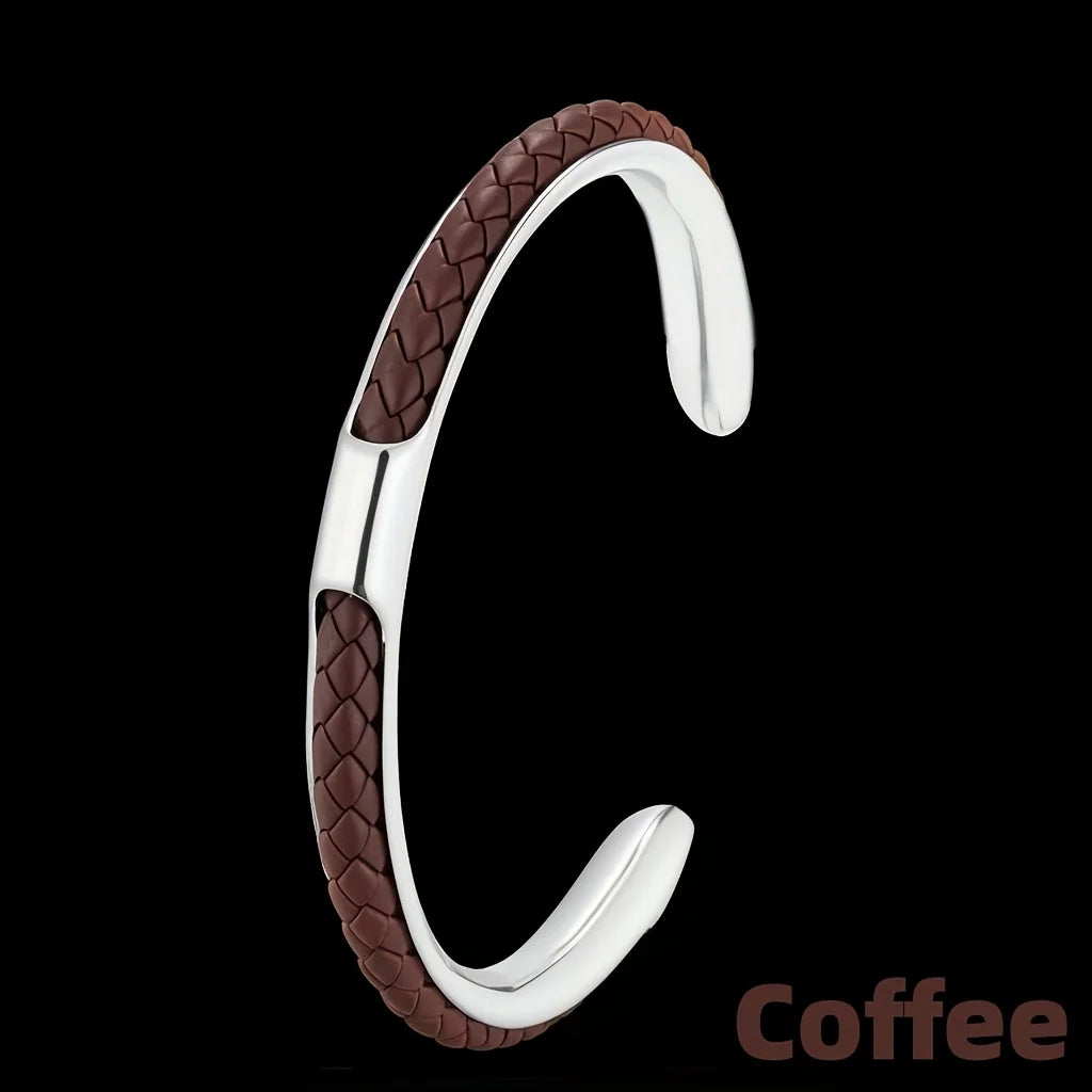Classic Cuff | Luxury Men's 304 No Fade Stainless Steel Braided Leather Bracelet