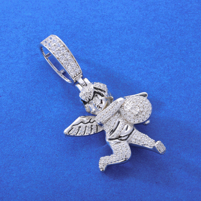 Run With The Bag | Moissanite Diamond 925 Silver Money Bag Angel Hip Hop Pendant