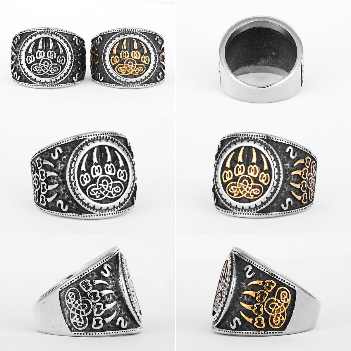 Viking Wolf | Stainless Steel 14k Gold Accent No Fade Unique Personality Street Wear Rings