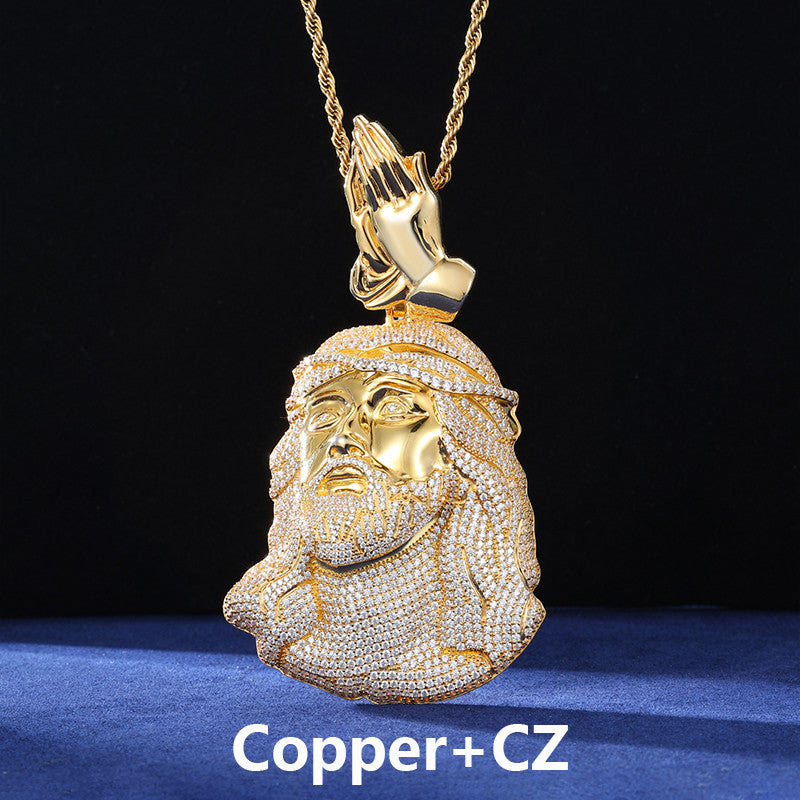 Child Of the King | Solid Sterling Moissanite Diamond Prayer Hands Jesus Piece Chain