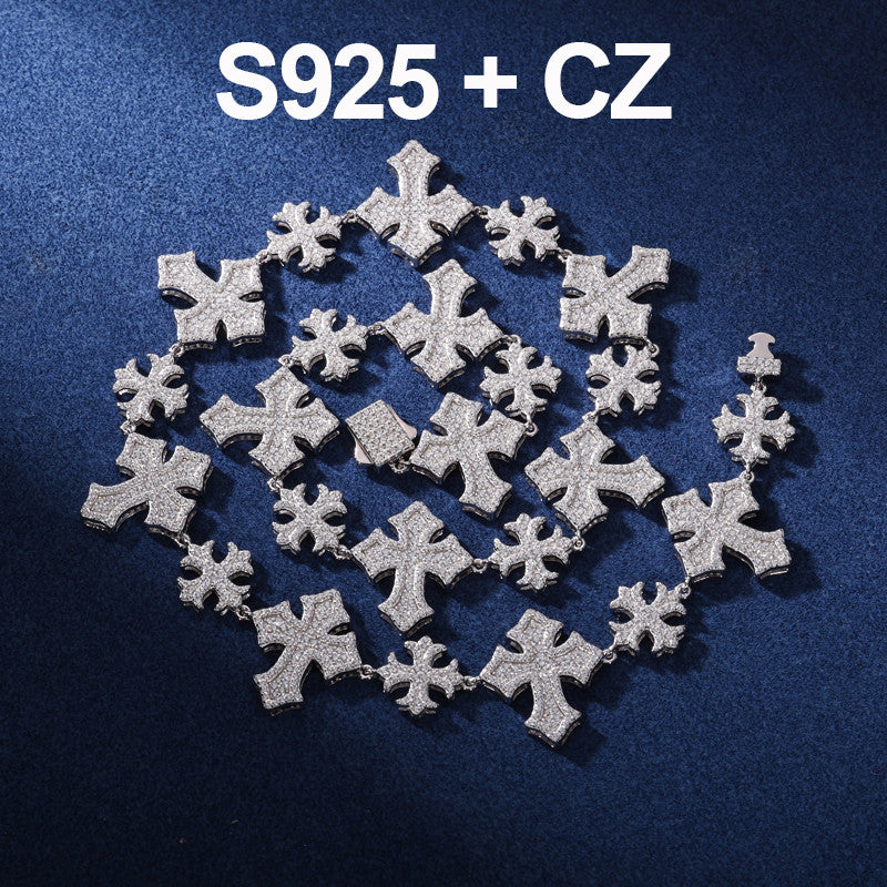 Crossed Link | Solid 925 Sterling Silver Moissanite Diamond Cross Link Hip Hop Chain