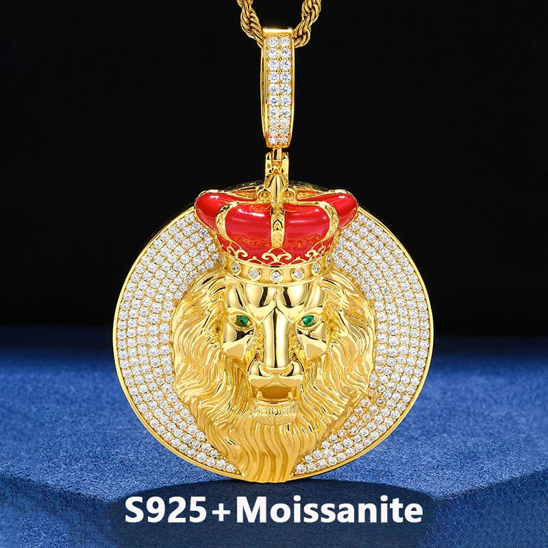 True King | Solid 925 Silver Moissanite Diamond Iced Blinged Out King Lion Pendant
