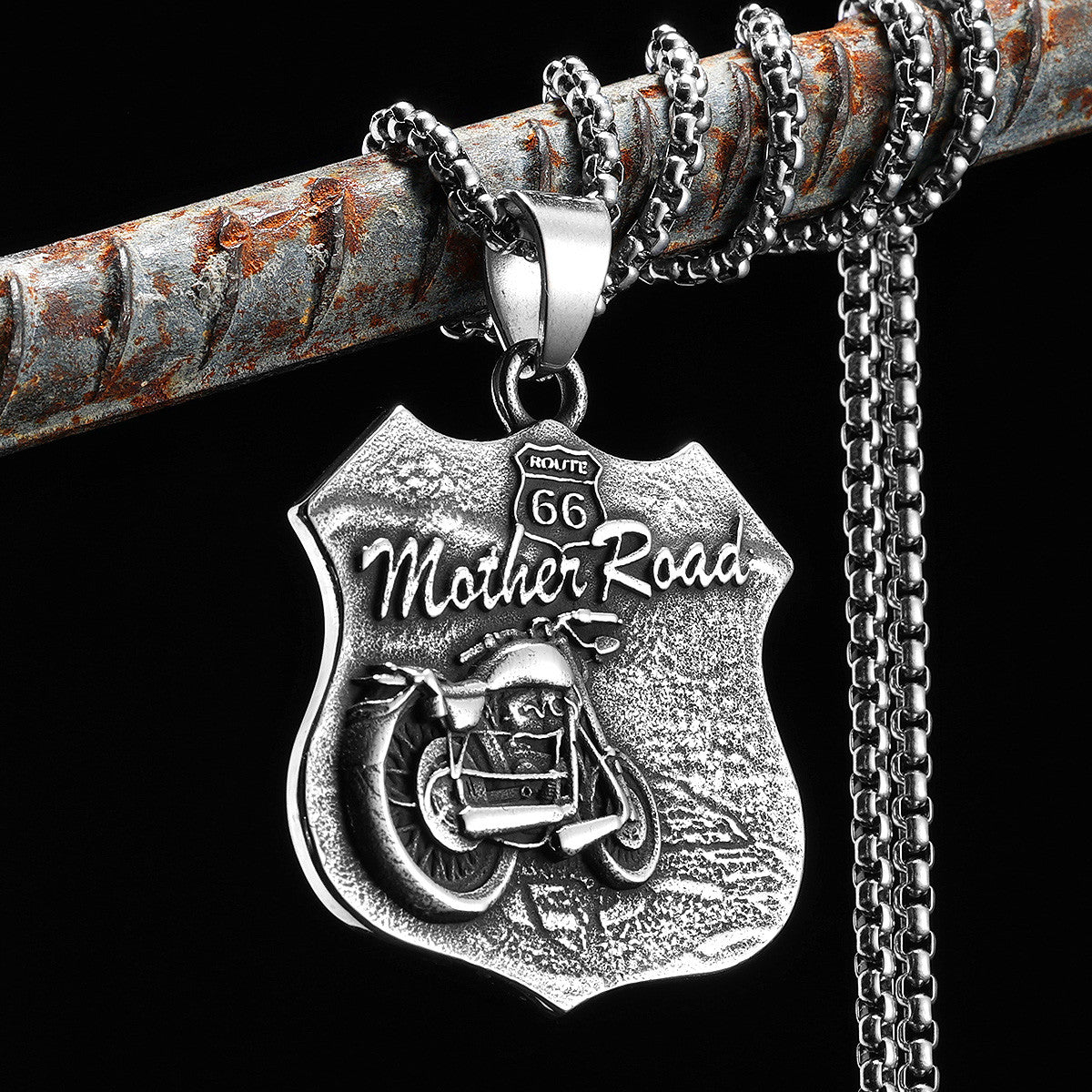 Mother Road 66 | No Fade Stainless Steel Biker Motorcycle Rider Route 66 Chain Pendant