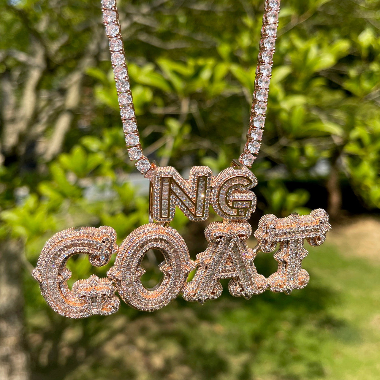 Leveled | VVS Diamond CZ 2 Level Iced Script Letter Blinged Out Nameplate Pendant