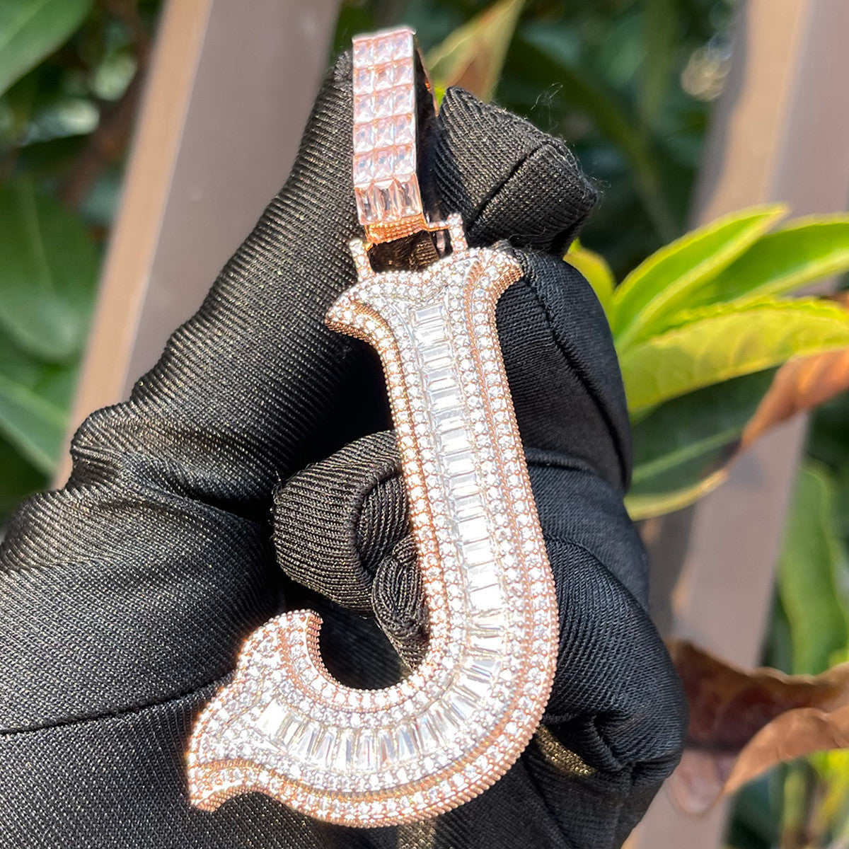 Alpha Baguette | Iced Blinged Out Initial Letter 4 Prong Set Hip Hop Pendants