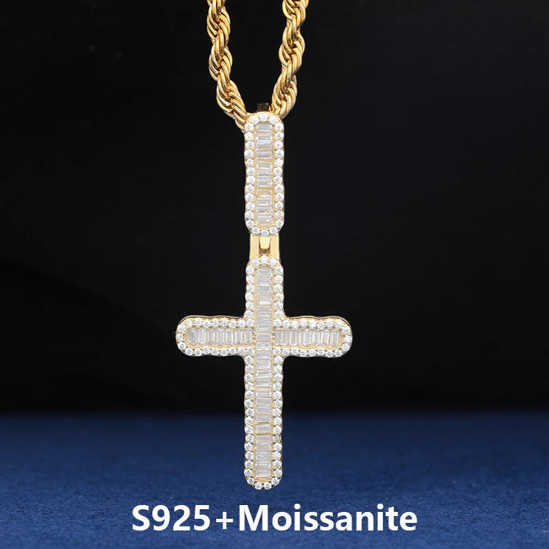 Luxury Simplified | Iced Baguette Moissanite Diamond 925 Silver Hip Hop Cross Pendant