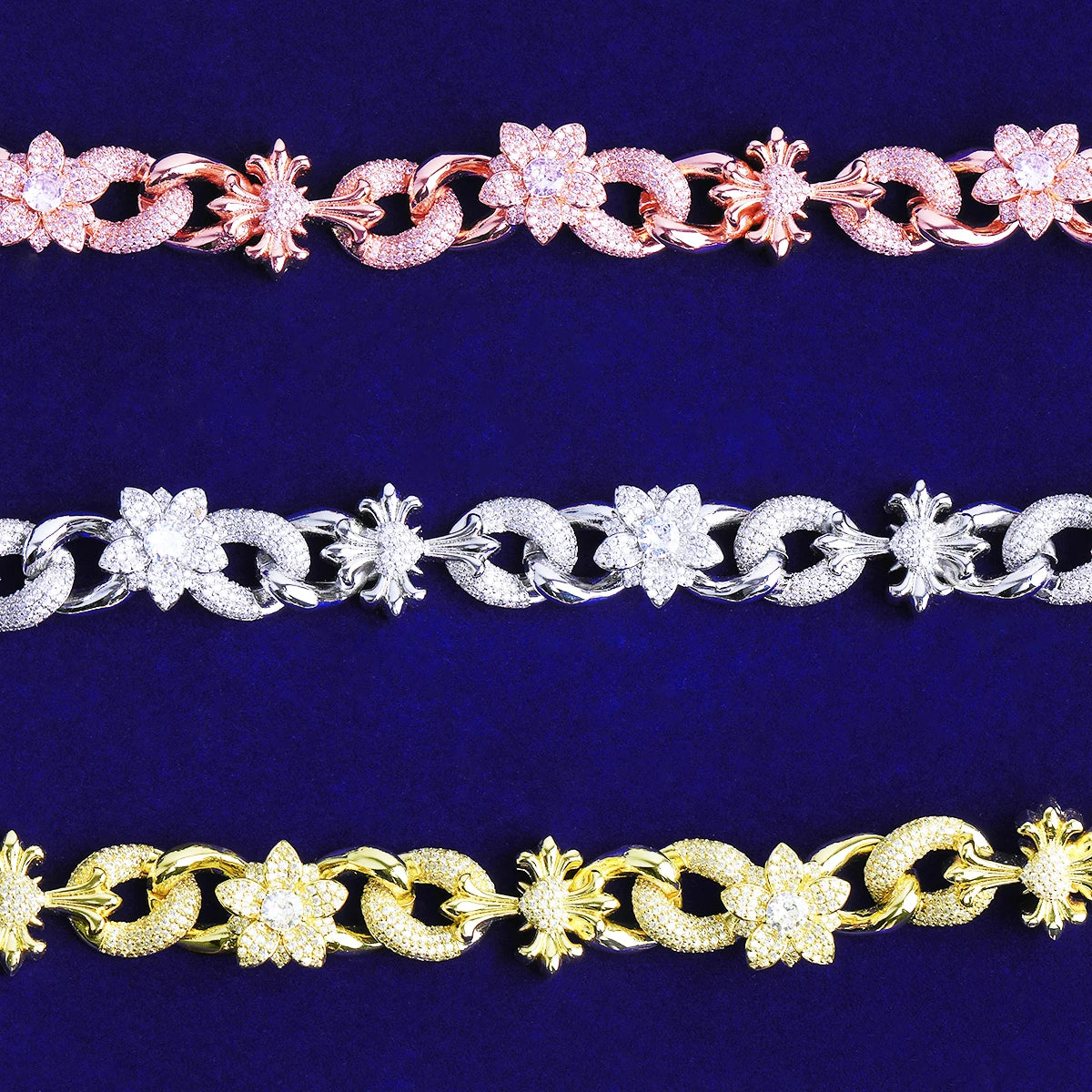 Fleur De Lis Cross | VVS Diamond CZ Flower Cross Hip Hop Cuban Link Chain