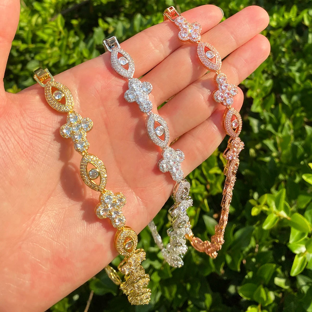 The Power | VVS Diamond CZ Cluster Stone Cross Evil Eye Link Hip Hop Chain