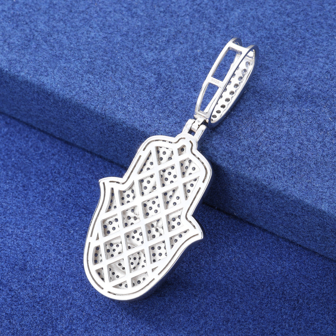Eye Of Fatima | Solid Sterling Silver Moissanite Diamond Hamsa Hand Iced Blinged Out Pendant