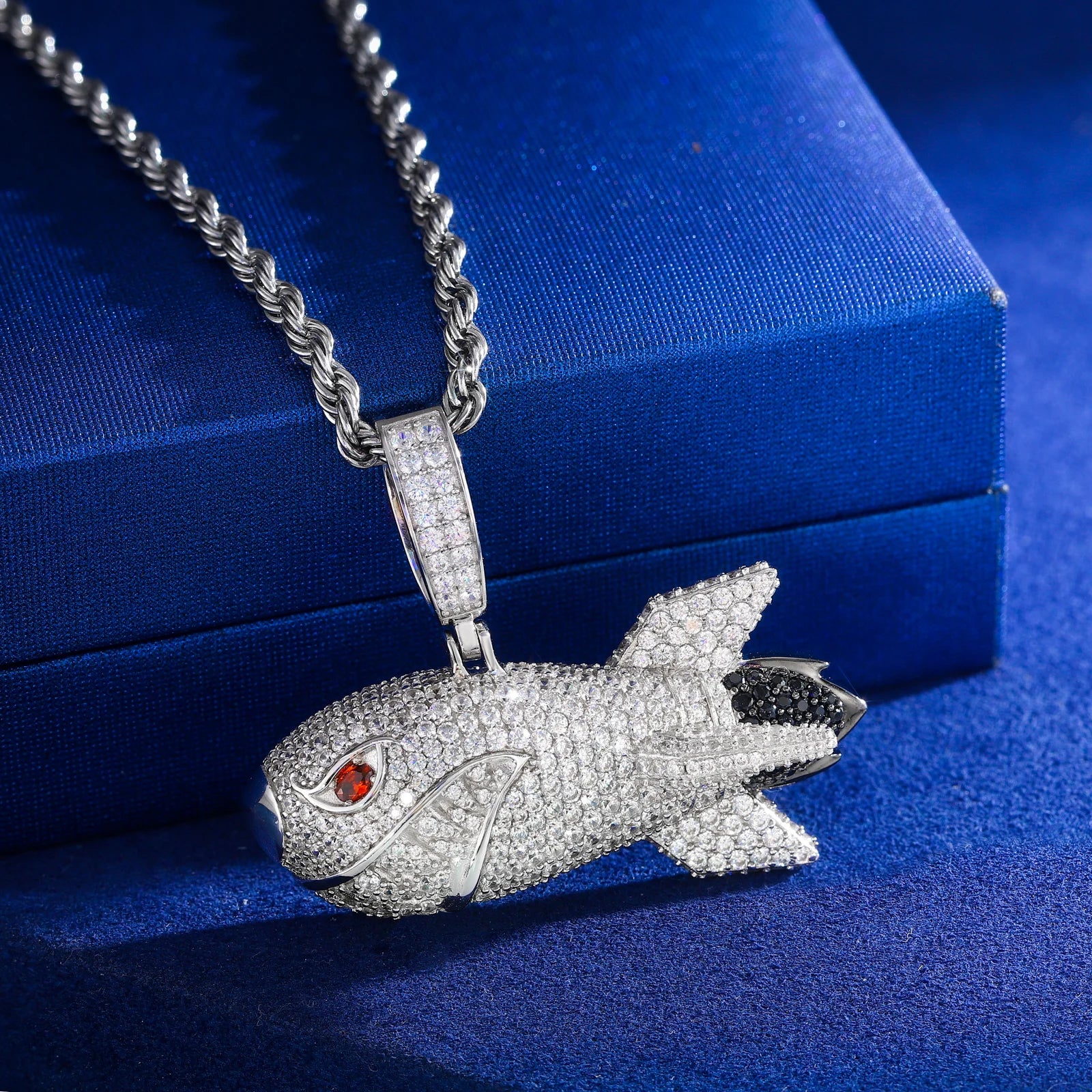 Missile Shark | 925 Sterling Silver Moissanite Hip Hop Shark Missile Hip Hop Pendant