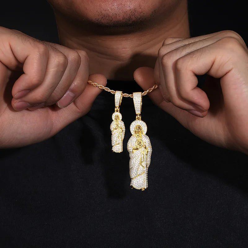 San Judas Tadeo | Solid 925 Sterling Silver Moissanite Diamond Spiritual Hip Hop Pendant