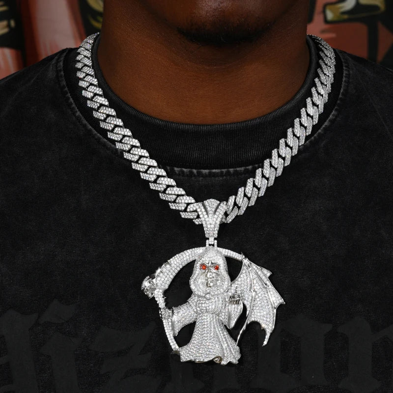 Middle Finger Reaper | Moissanite Diamond 925 Silver Hip Hop One Wing Scythe Grim Reaper Pendant