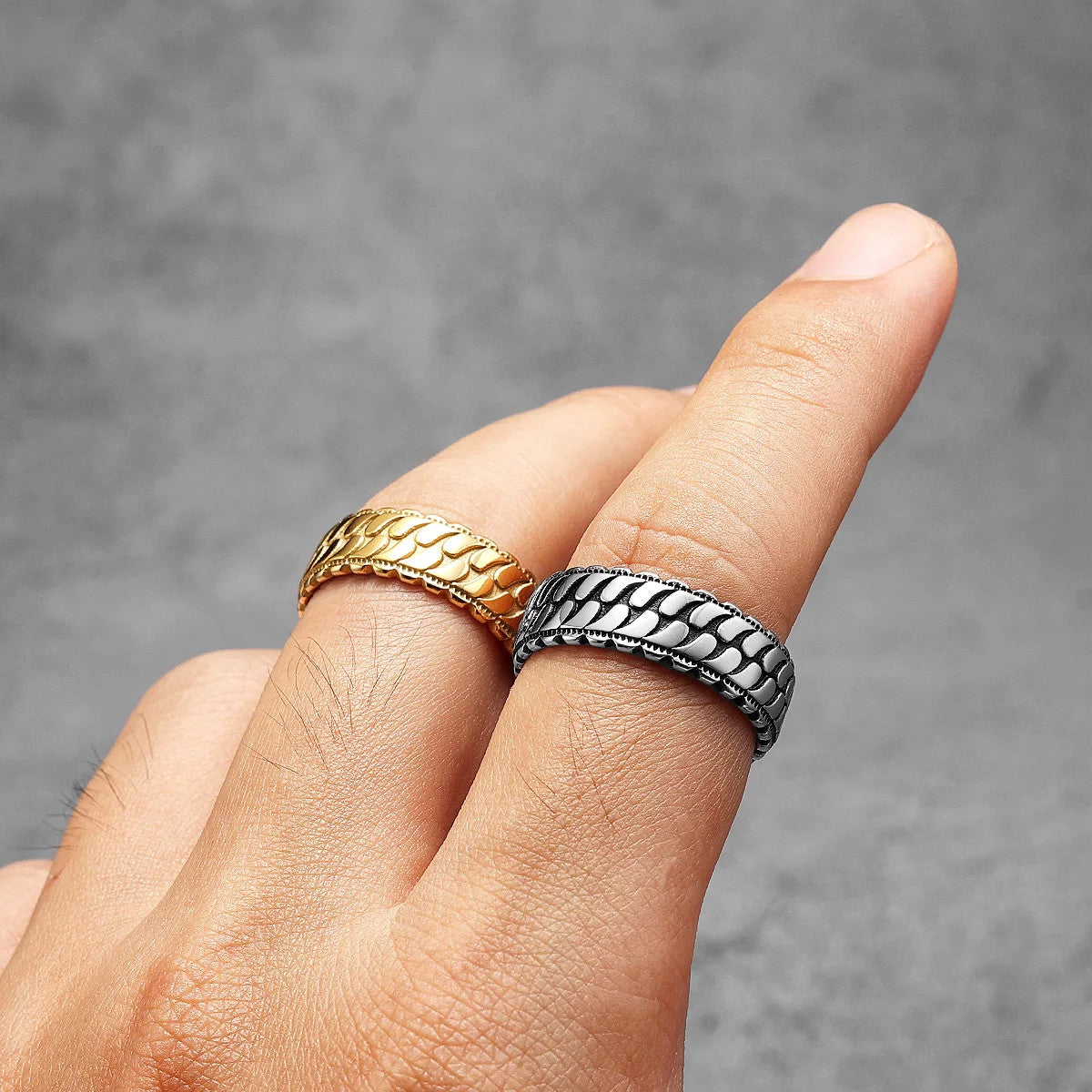 Tires | Men's 14k Gold Over Solid No Fade Stainless Steel Tire Tread Hip Hop Unique Rings