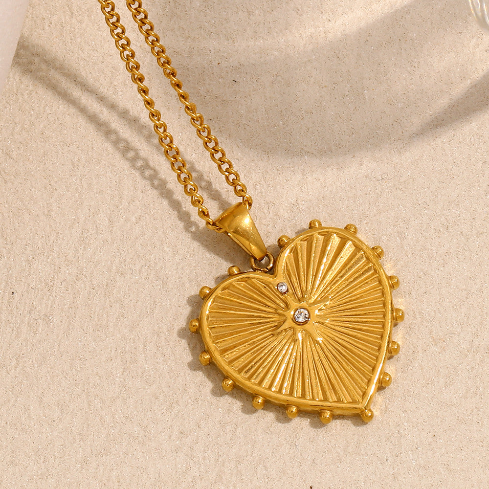 18k Gold over Waterproof Stainless Steel Designer Heart Pendant Necklace