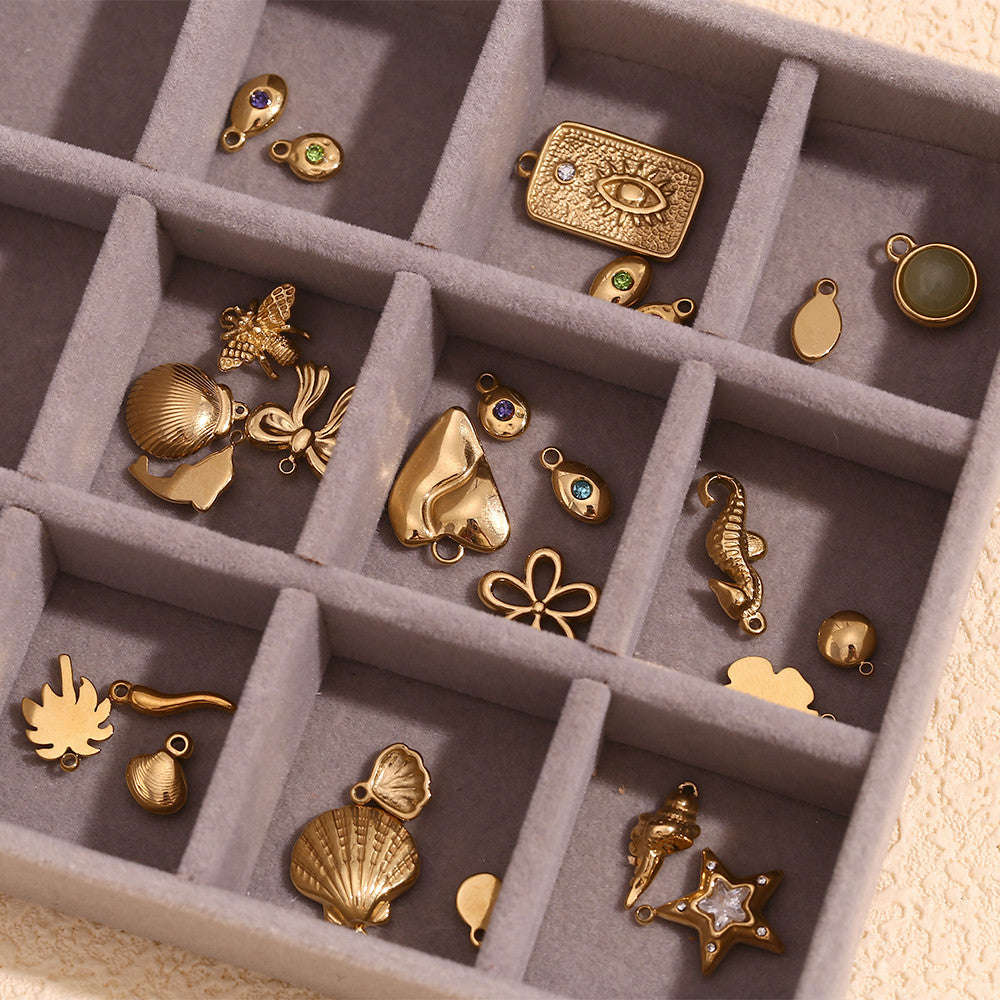 Women's Natural Stone DIY Necklace Waterproof 14k Gold Plated Stainless Steel Small Charms Pendants