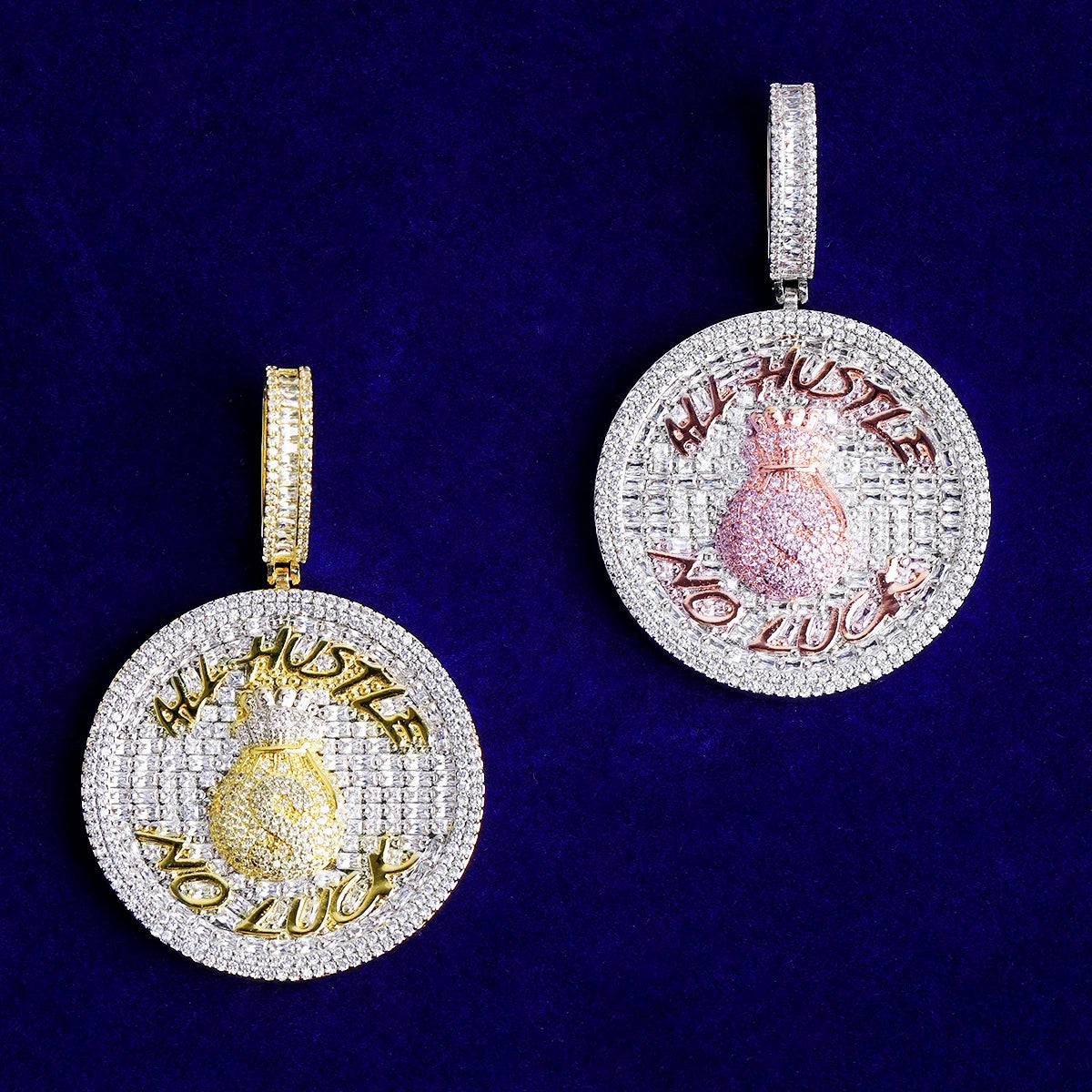 All Hustle No Luck | VVS Diamond CZ Iced Blinged Out Hip Hop Pendant