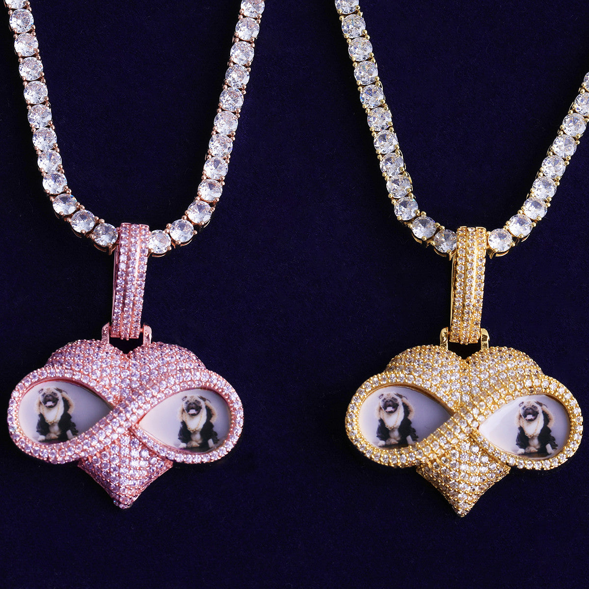 love is Infinite | VVS Diamond CZ Double Photo Infinity Heart 24k 925 Rose Gold Pendant