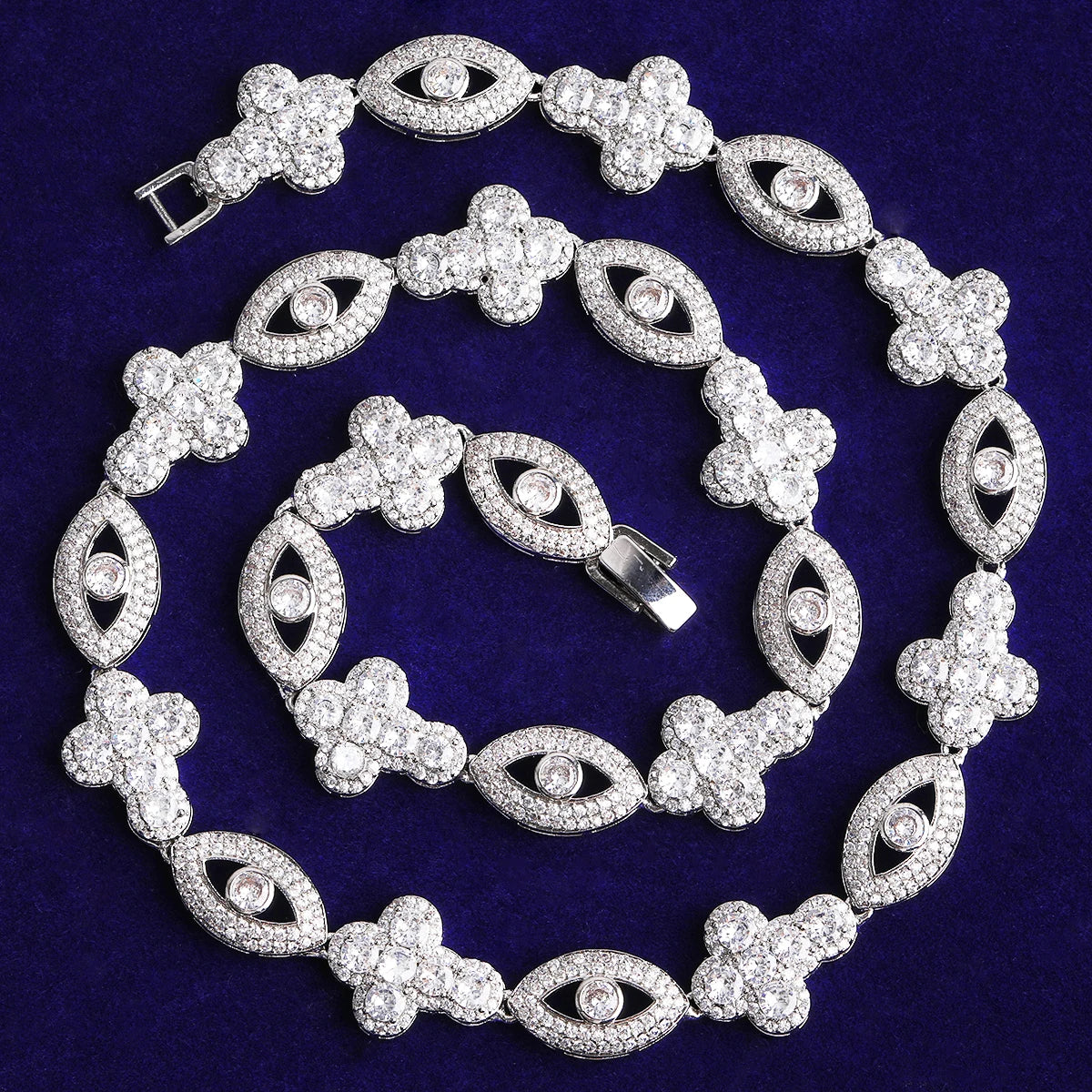 The Power | VVS Diamond CZ Cluster Stone Cross Evil Eye Link Hip Hop Chain