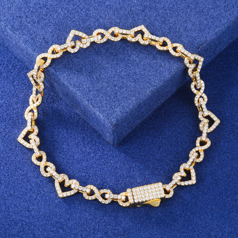 Infinity Heart | Moissanite Diamond Solid Sterling Silver Exquisite 8mm Full Iced Bracelet