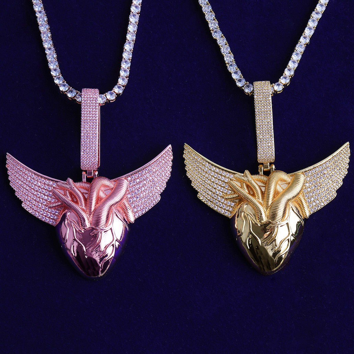 Love Again | VVS Diamond CZ Winged Heart Rose Gold Silver 24k Hip Hop Pendant