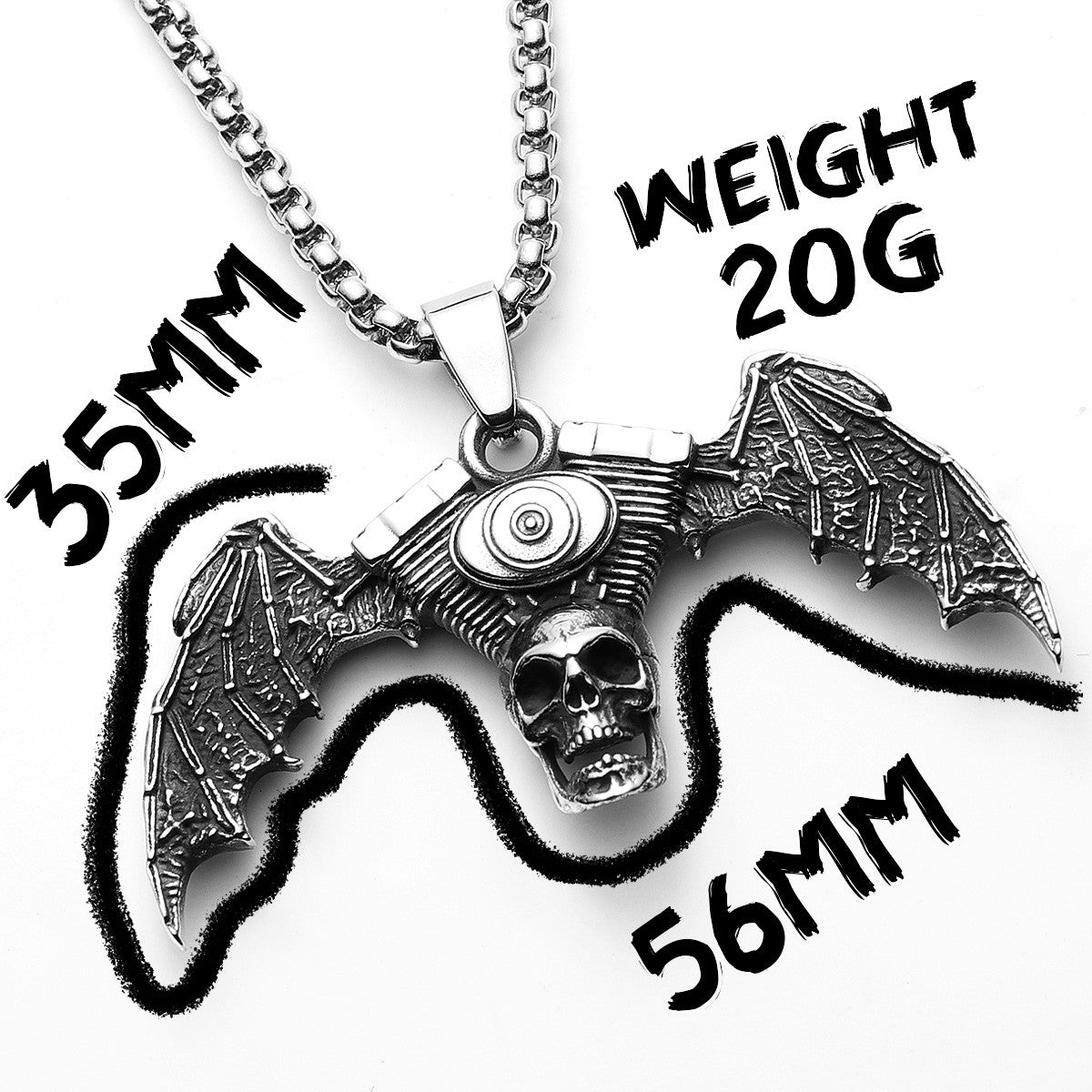 Devils Engine | Motorcycle Skull Wings Stainless Steel Pendant