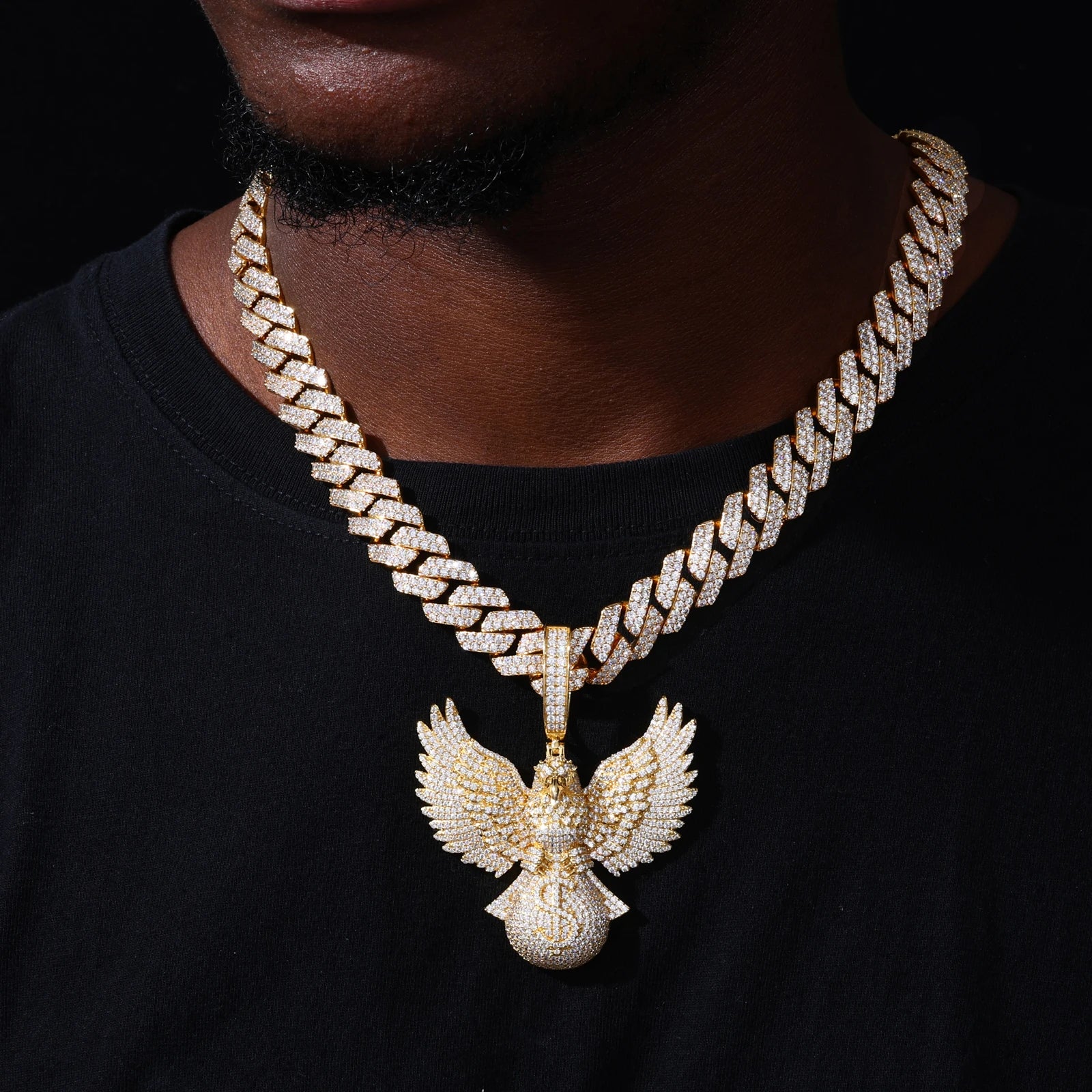 Fly High | Moissanite Diamond 925 Silver Soaring Eagle Holding Money Bag Iced Pendant