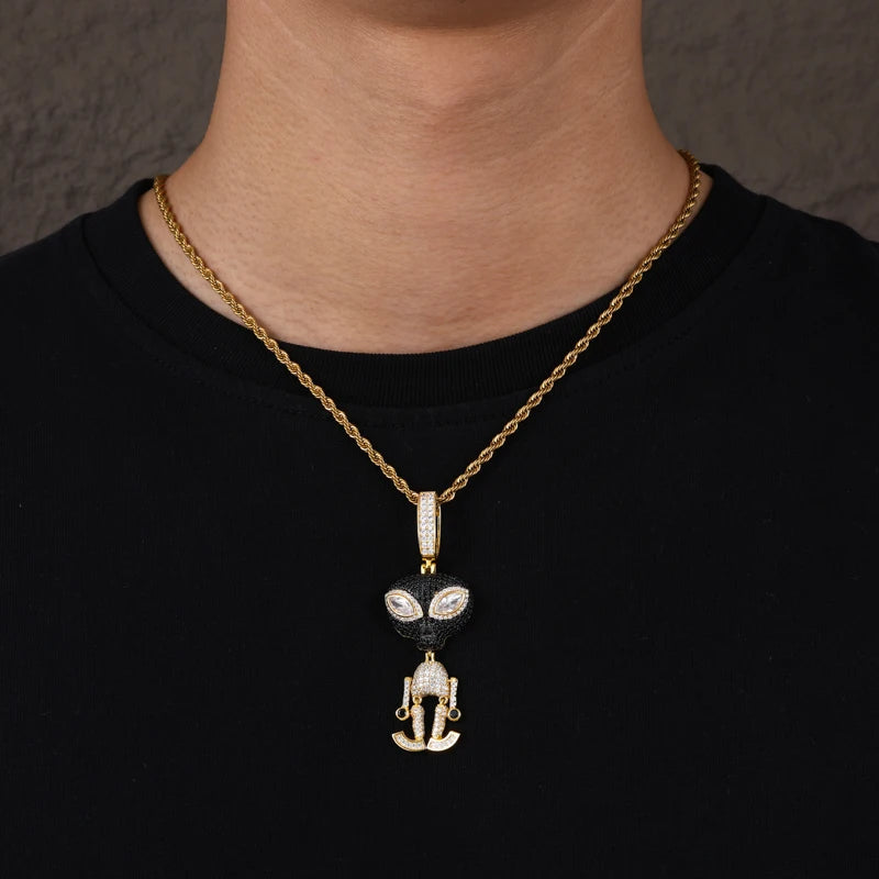 I Am A Martian | VVS Diamond CZ Alien Iced Bling Out Moissanite Solid 925 Silver Pendant