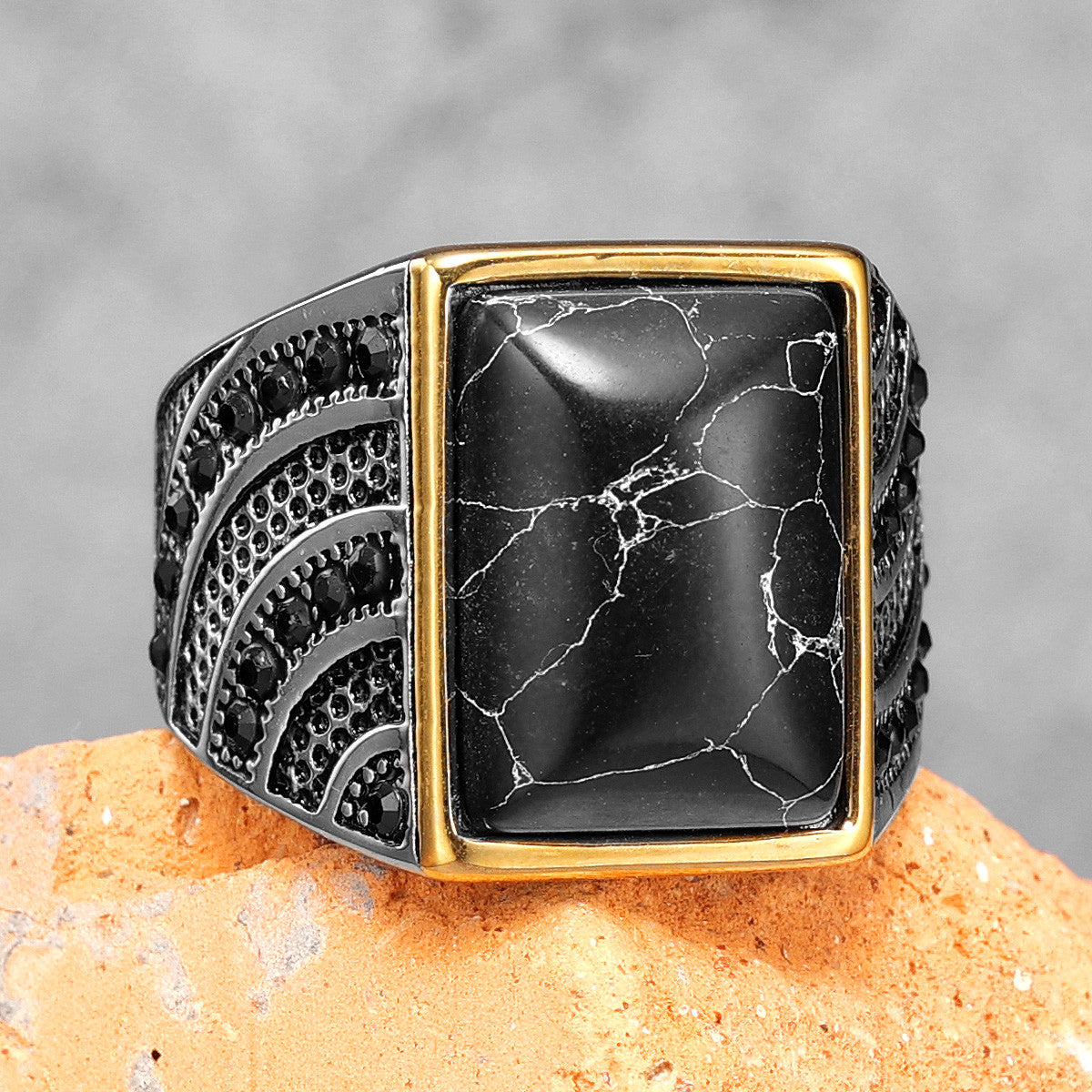 The Blackstone | 316L No Fade Stainless Steel Simple Gemstone Hip Hop Ring